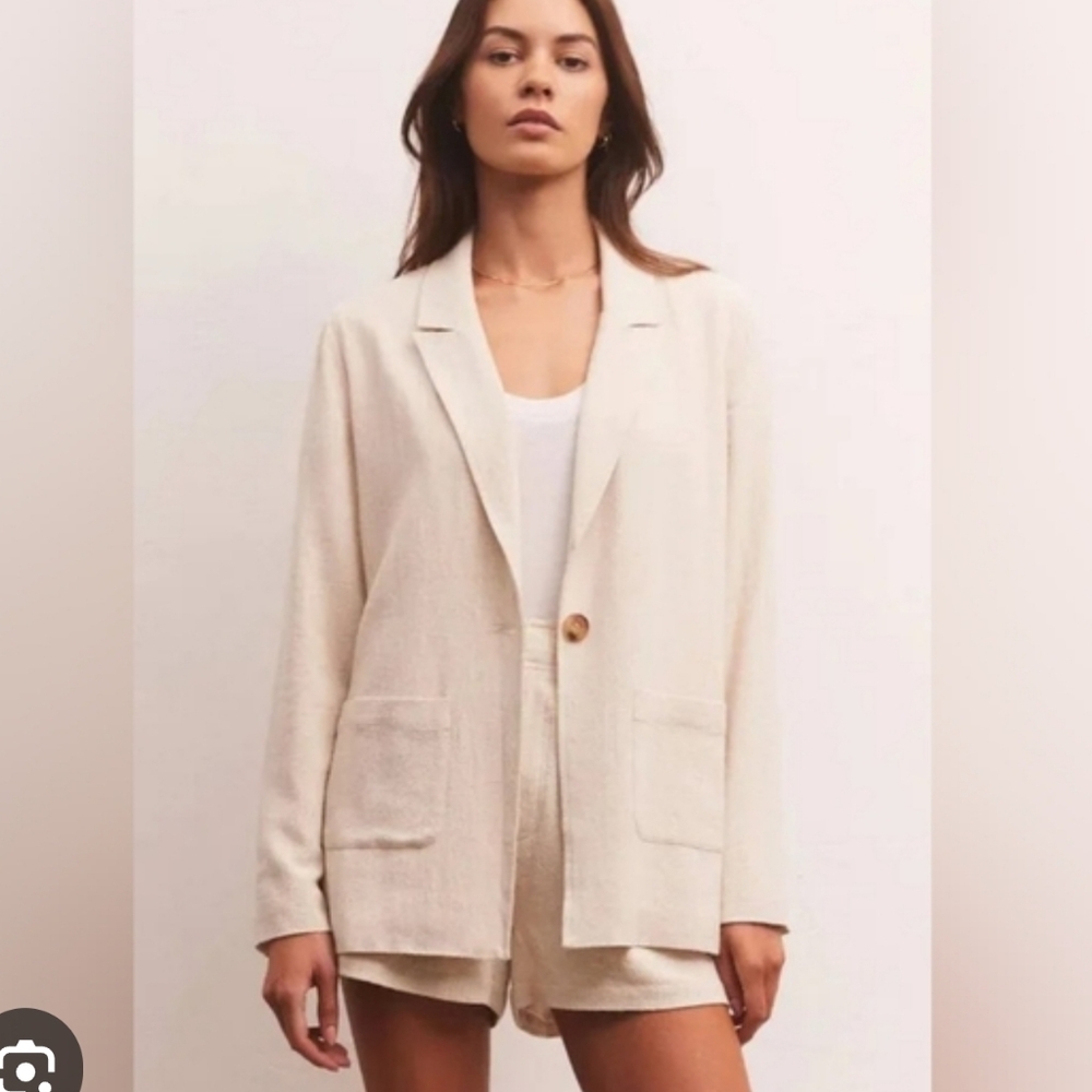 Z SUPPLY Womens Blazer Relaxed Fit Summer Linen Blend Minimalist Size MEDIUM NWT